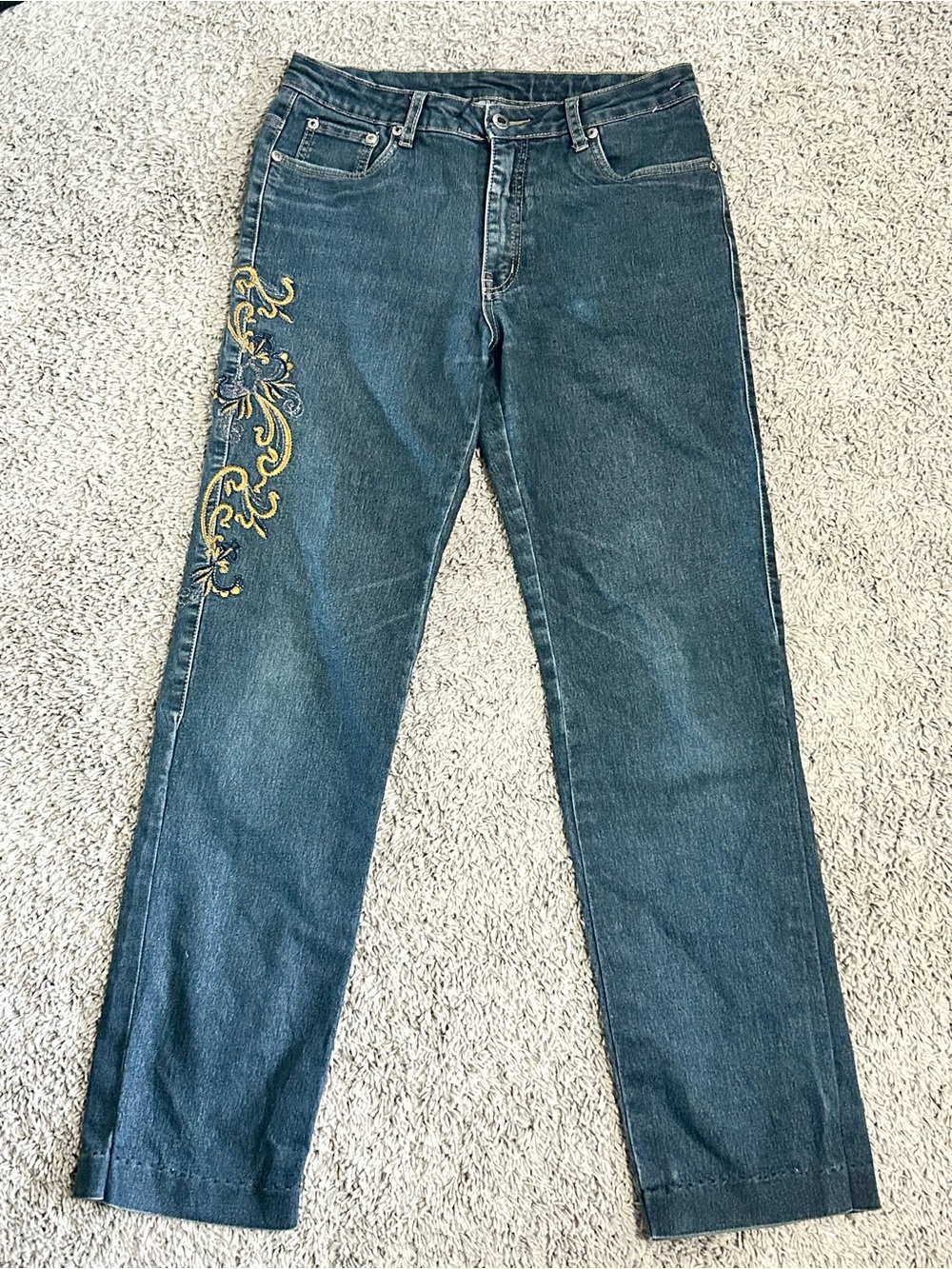 30x30 Dark Blue Embroidered Straight-Leg Jeans